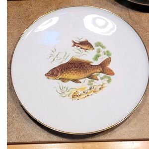 Vintage‎ Bavaria Porcelain Plate 10 Inch Koi Fish Gold Rim Made Western Germany